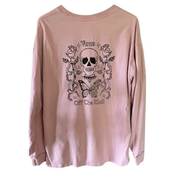 Vans Unisex Long Sleeve Graphic Tee Pink Butterfly Skull Roses Size Large - Picture 5 of 7